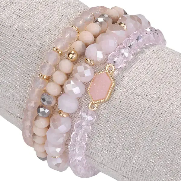 Natural Stone And Glass Crystal Bracelets Set Of 4 - Unique Druzy Arm Candy for Any Occasion