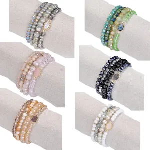 Natural Stone And Glass Crystal Bracelets Set Of 4 - Unique Druzy Arm Candy for Any Occasion
