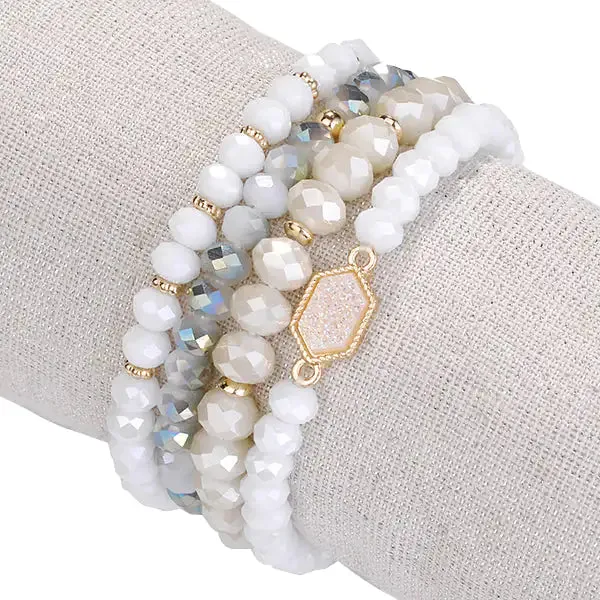Natural Stone And Glass Crystal Bracelets Set Of 4 - Unique Druzy Arm Candy for Any Occasion