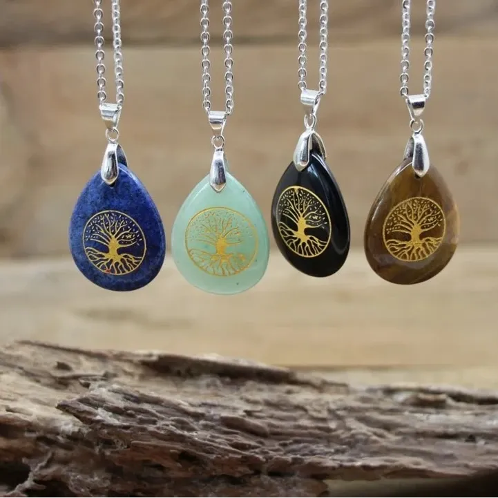 Natural Stone Jewels®  - Healing crystal tree of life necklaces natural stone for man and women