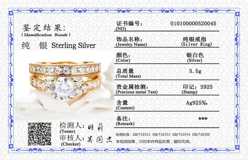 Natural Zirconia Gold 925 Solid Silver Rings Set Women 2.0ct Wedding Bride