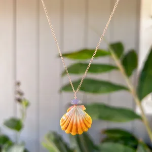 Necklace 14k Rose Gold Filled Chain - Sunrise Shell   Tanzanite