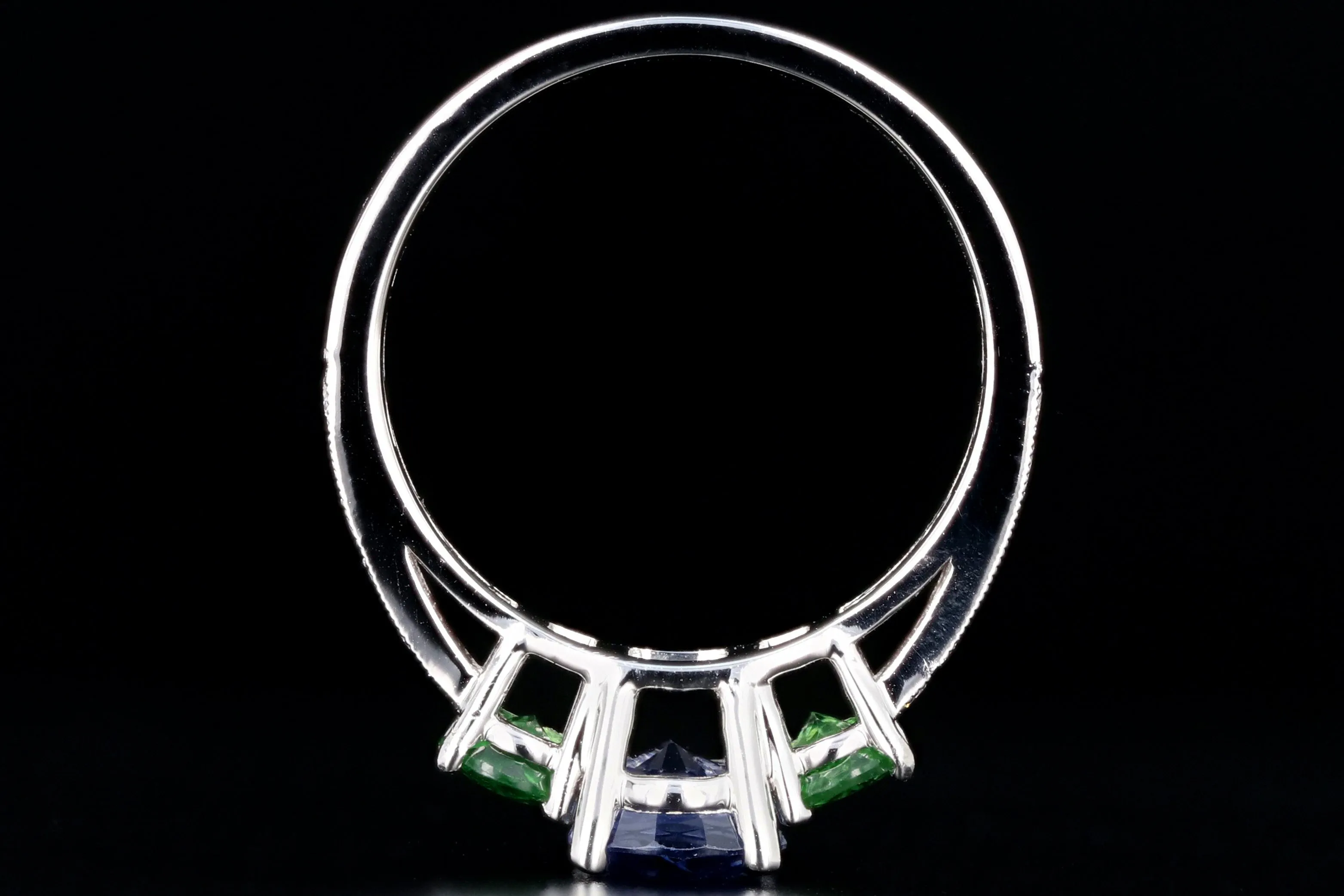 New 14K White Gold Heat Treated Purple Sapphire and Tsavorite Garnet AND Diamond Ring