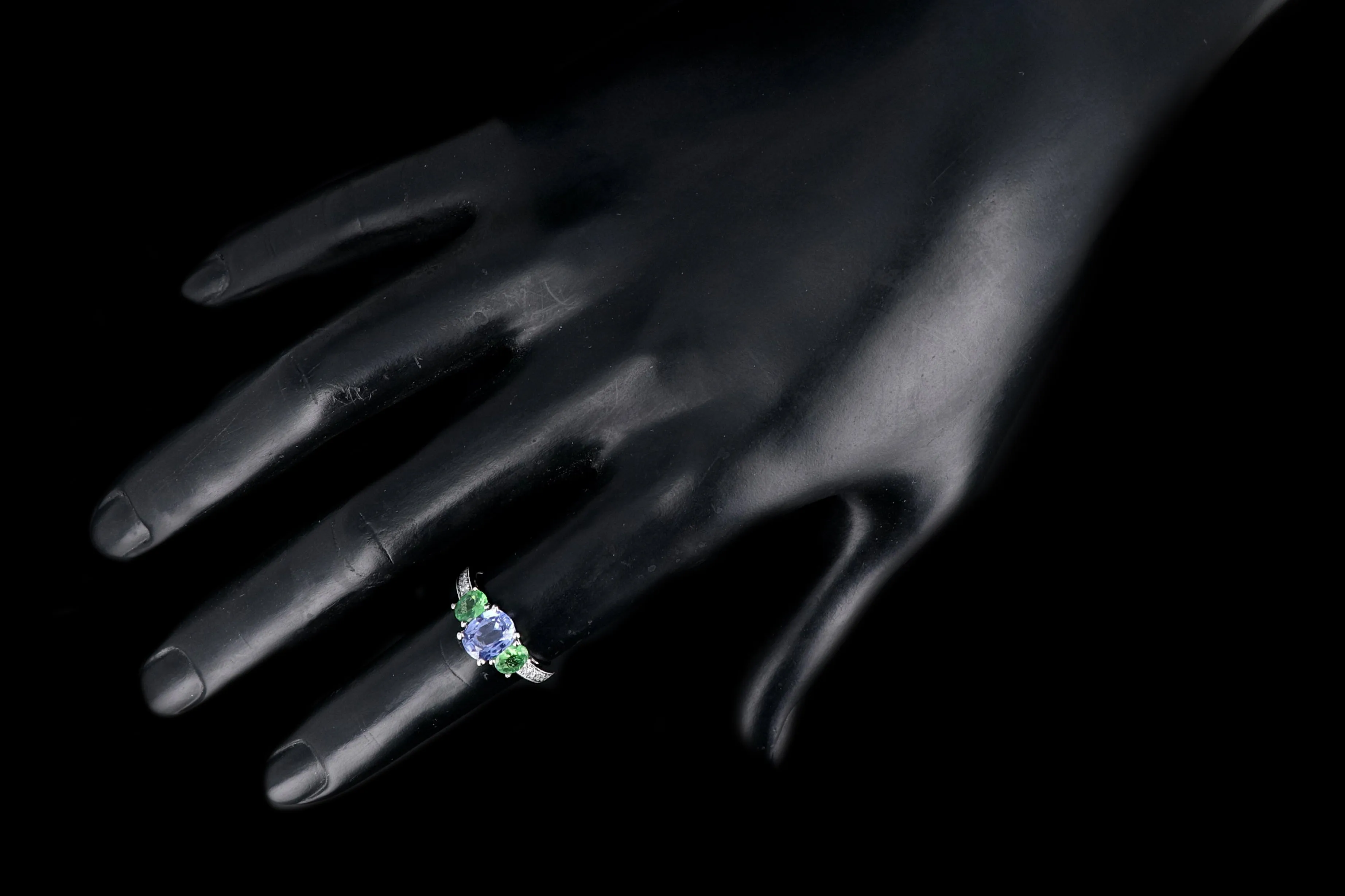 New 14K White Gold Heat Treated Purple Sapphire and Tsavorite Garnet AND Diamond Ring