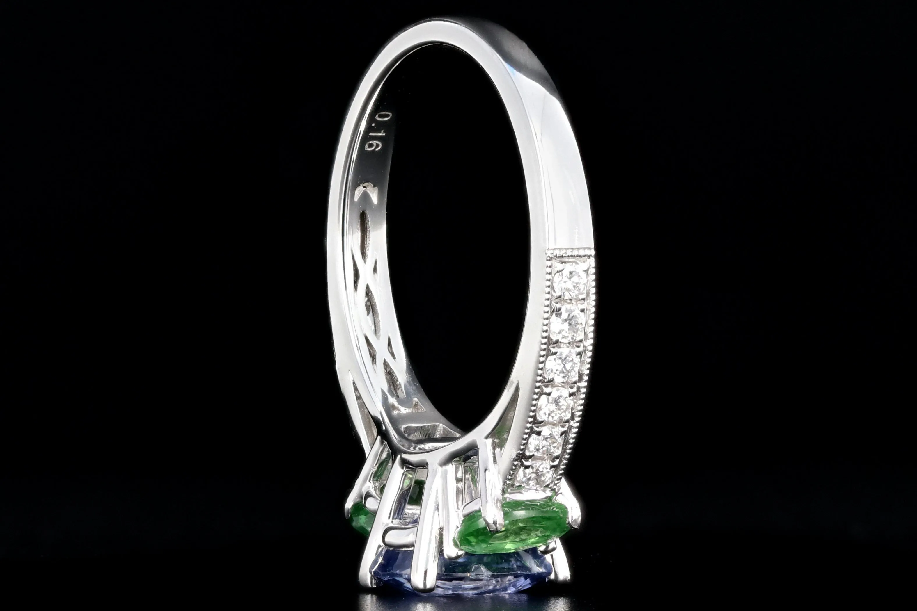 New 14K White Gold Heat Treated Purple Sapphire and Tsavorite Garnet AND Diamond Ring