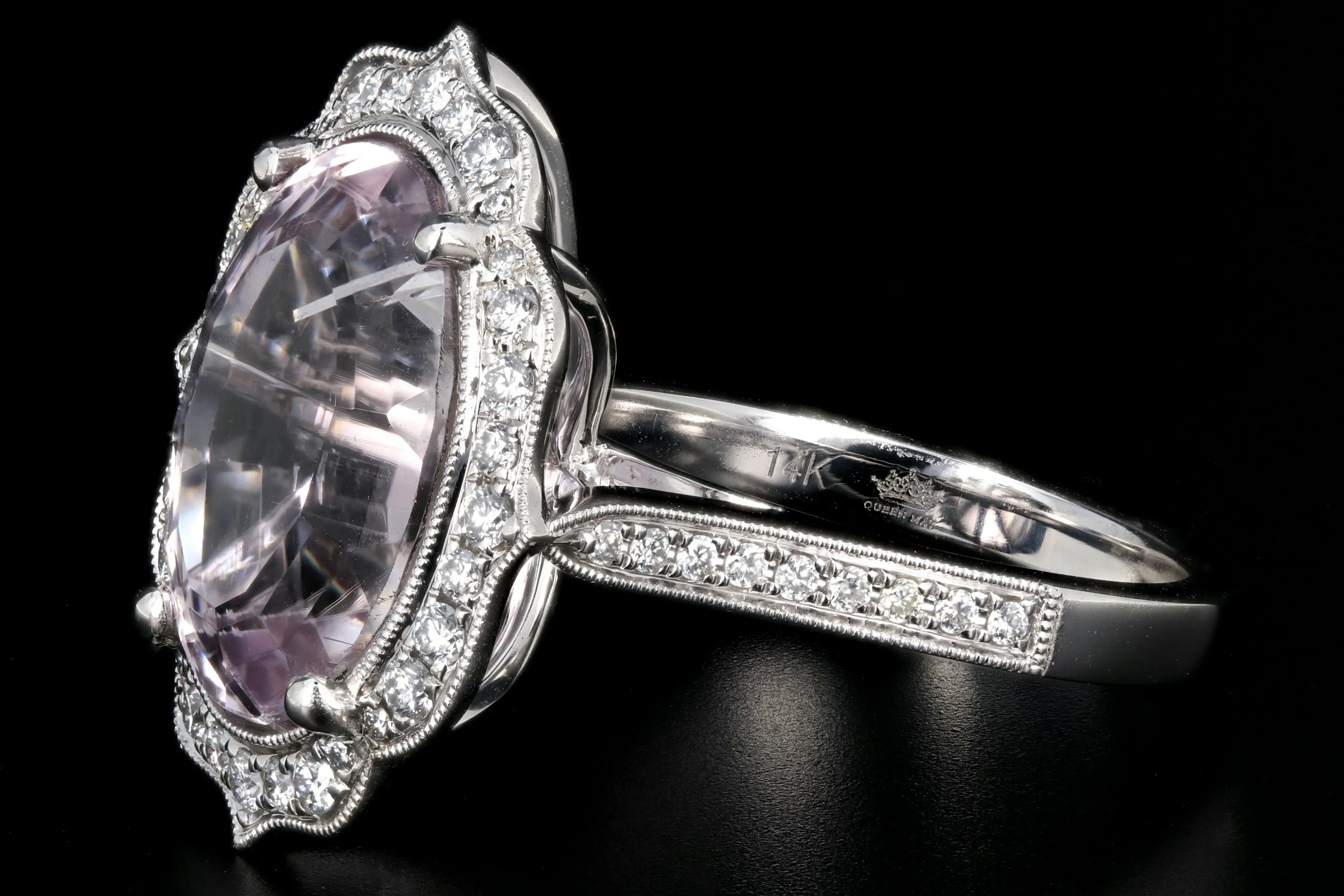 New 14K White Gold Kunzite and Diamond Statement Ring