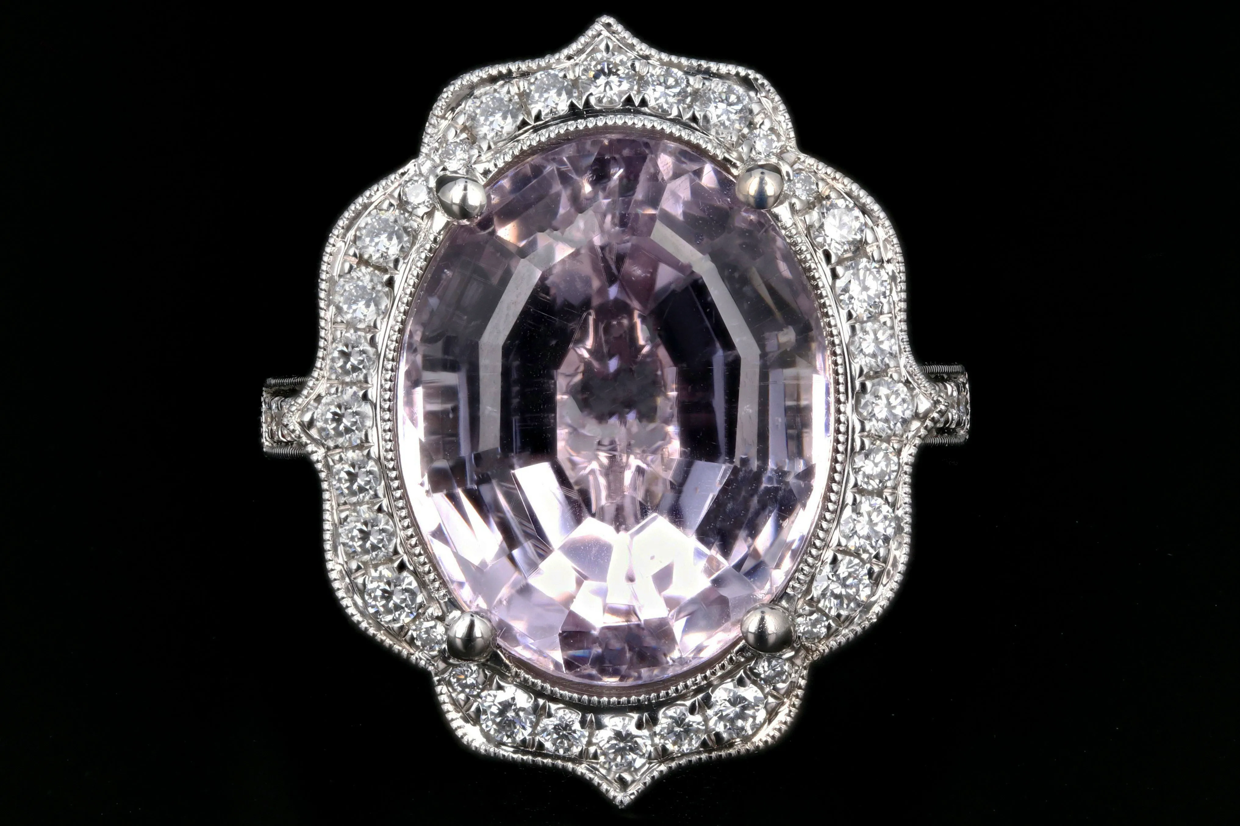 New 14K White Gold Kunzite and Diamond Statement Ring