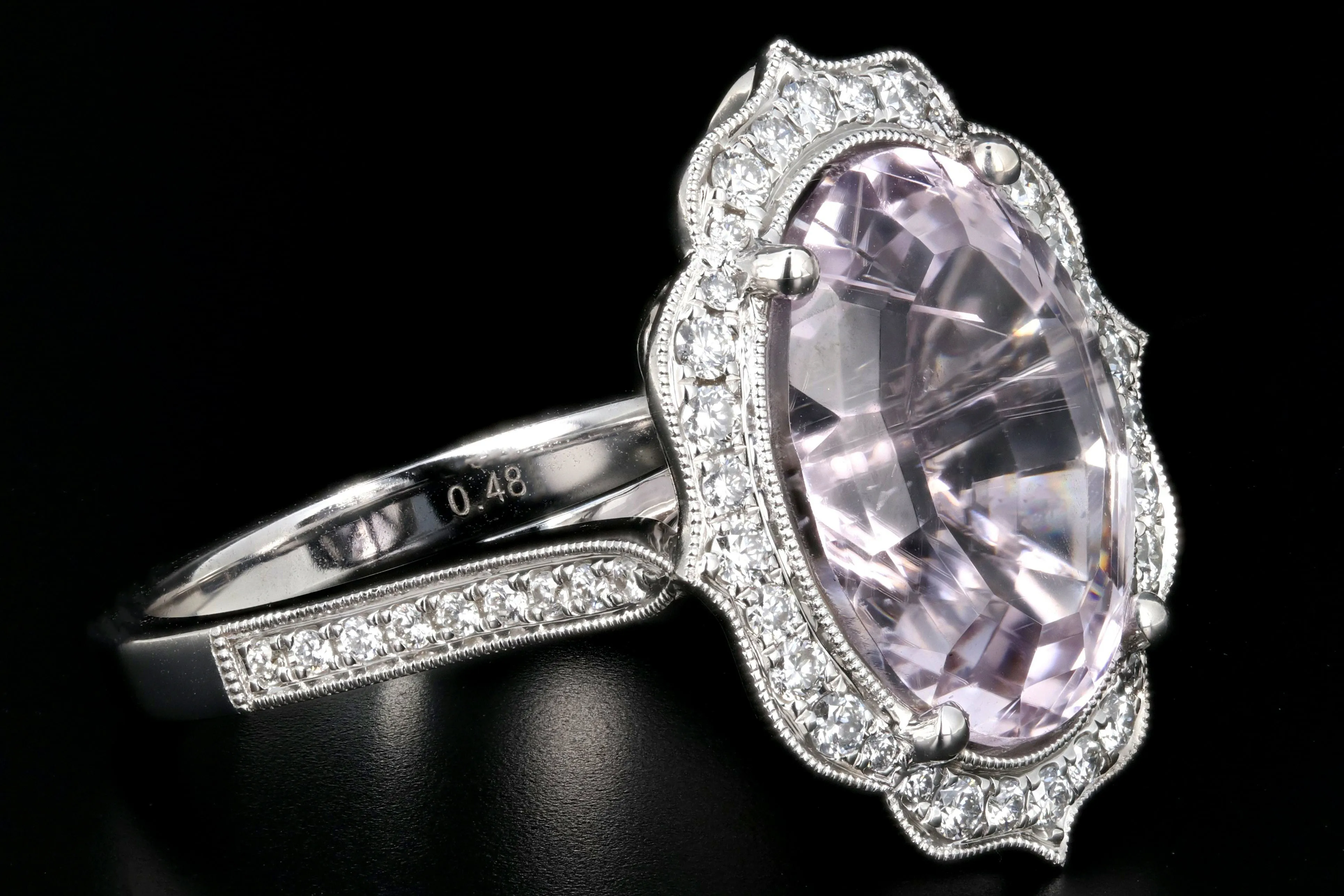New 14K White Gold Kunzite and Diamond Statement Ring