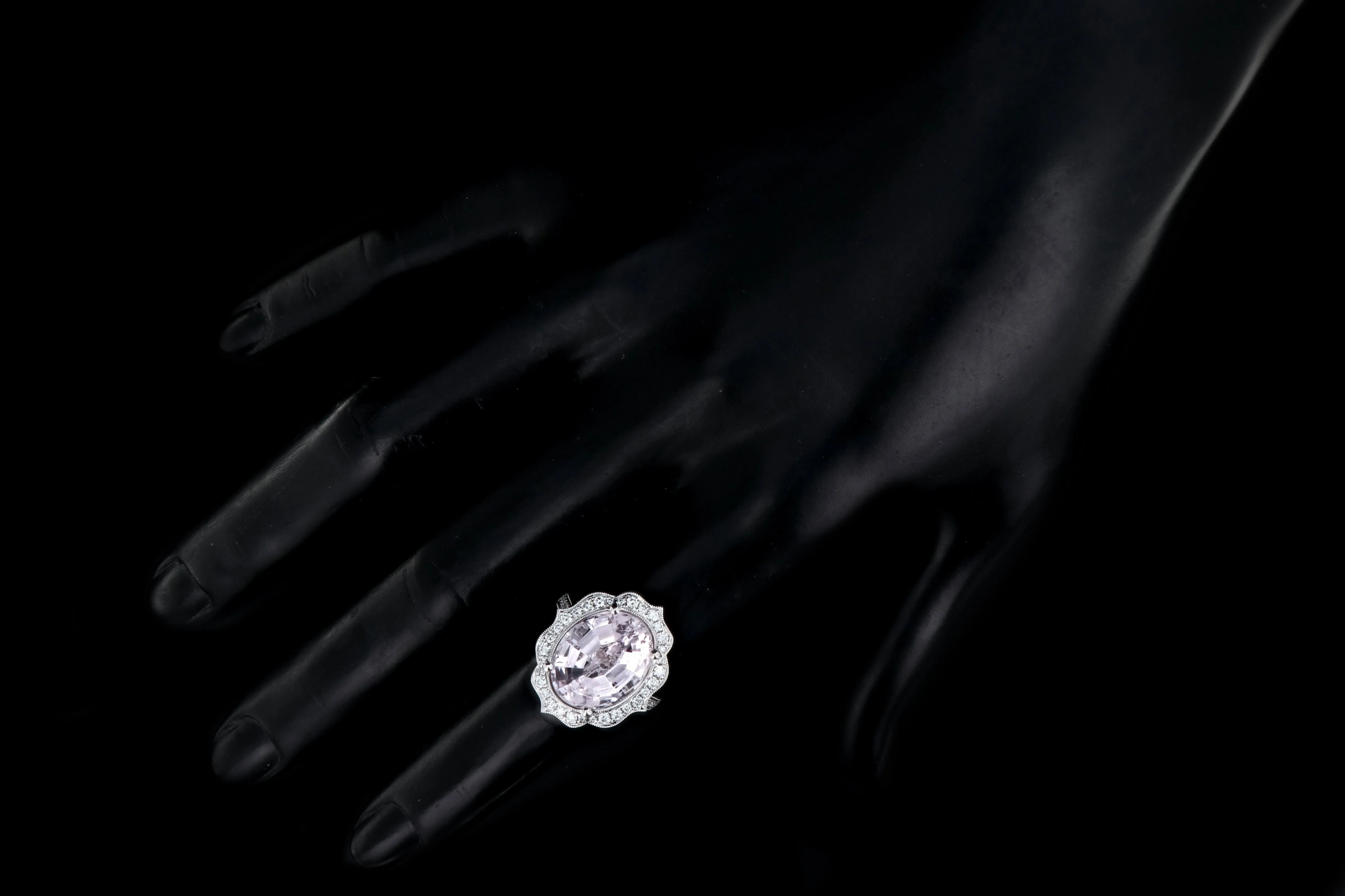 New 14K White Gold Kunzite and Diamond Statement Ring