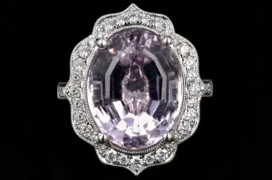 New 14K White Gold Kunzite and Diamond Statement Ring
