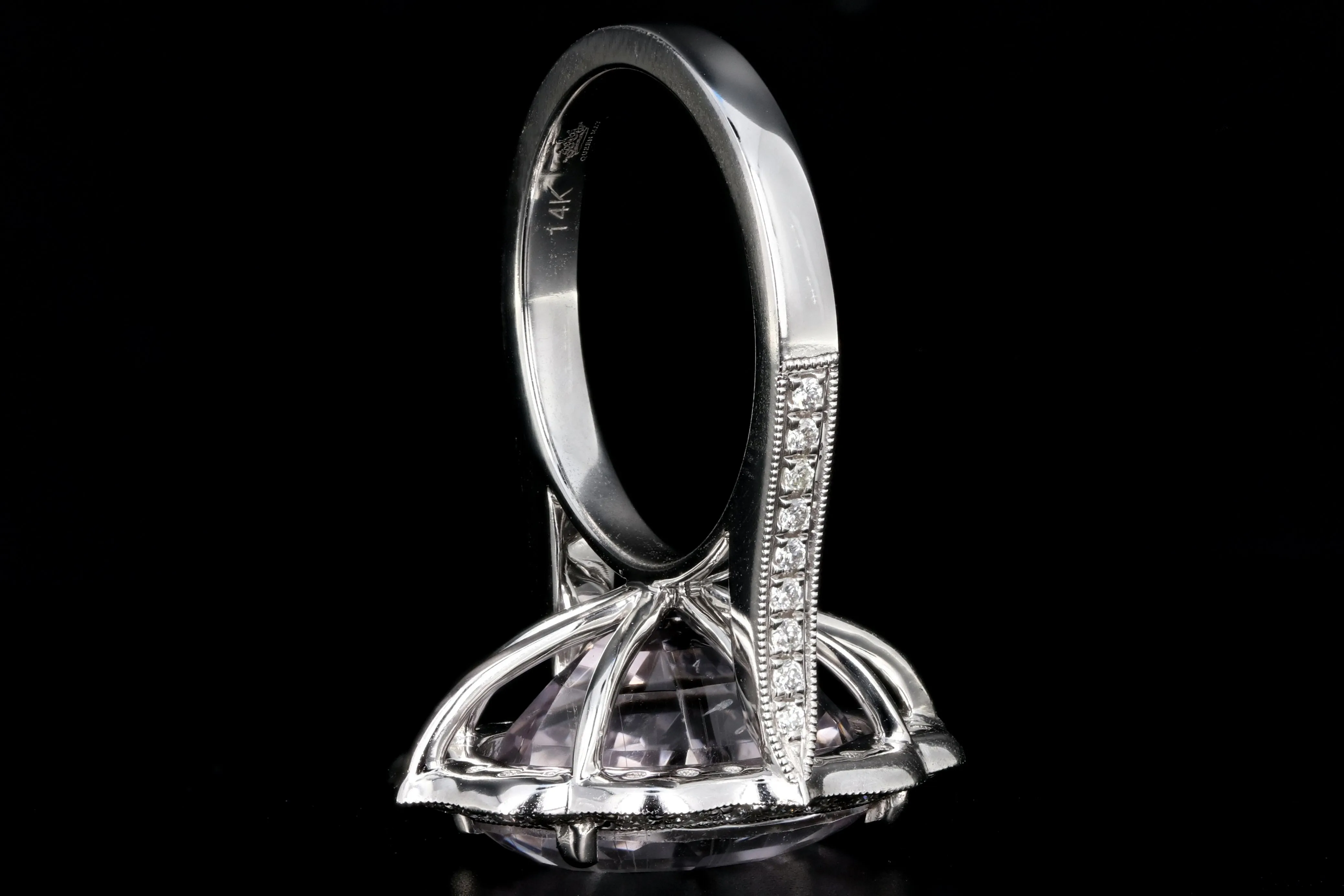 New 14K White Gold Kunzite and Diamond Statement Ring