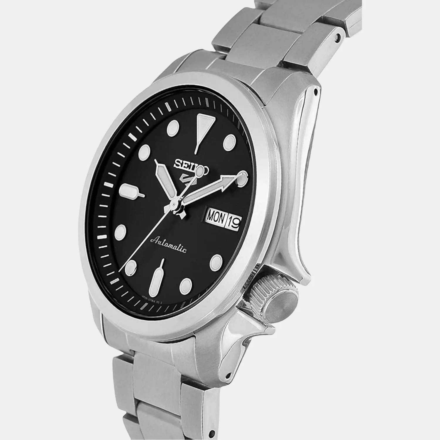 New 5 Sports Men Automatic Black Dial Analog Stainless Steel Watch SRPE55K1