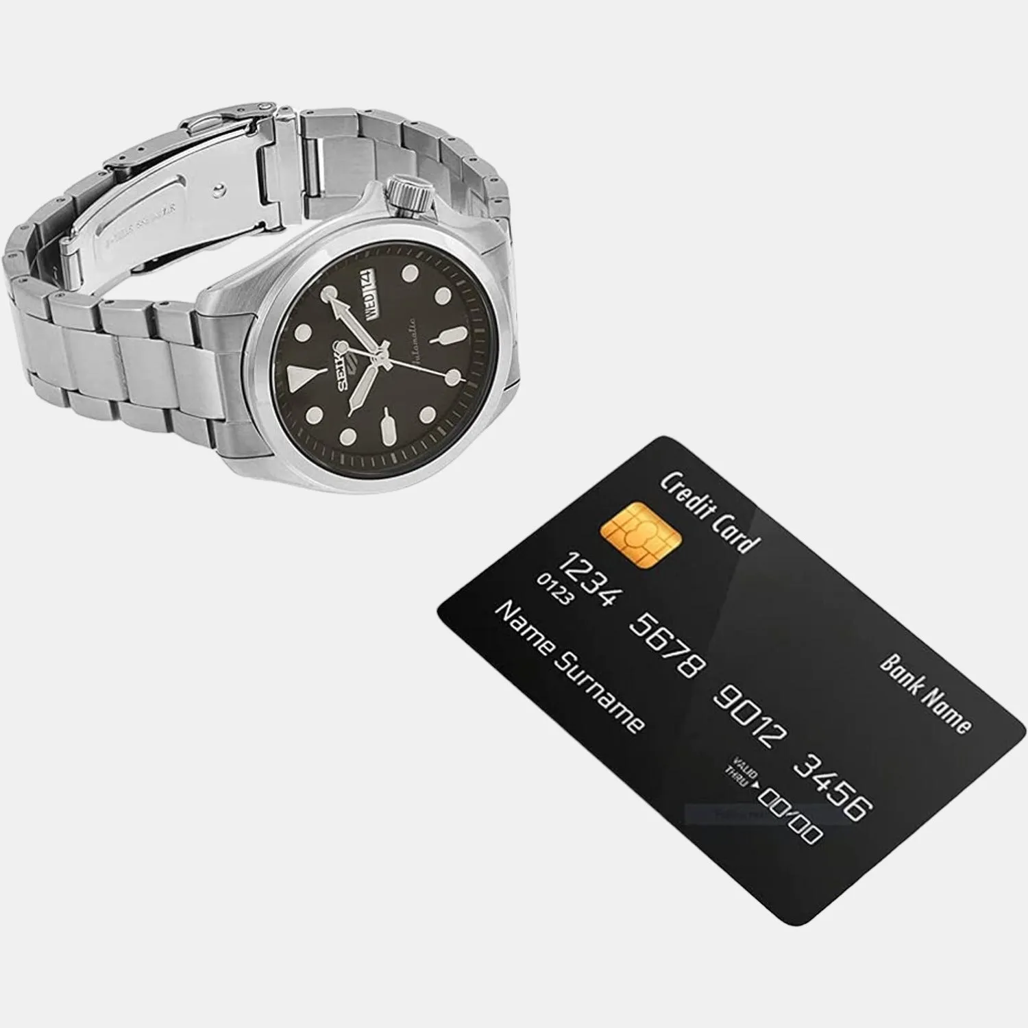 New 5 Sports Men Automatic Black Dial Analog Stainless Steel Watch SRPE55K1