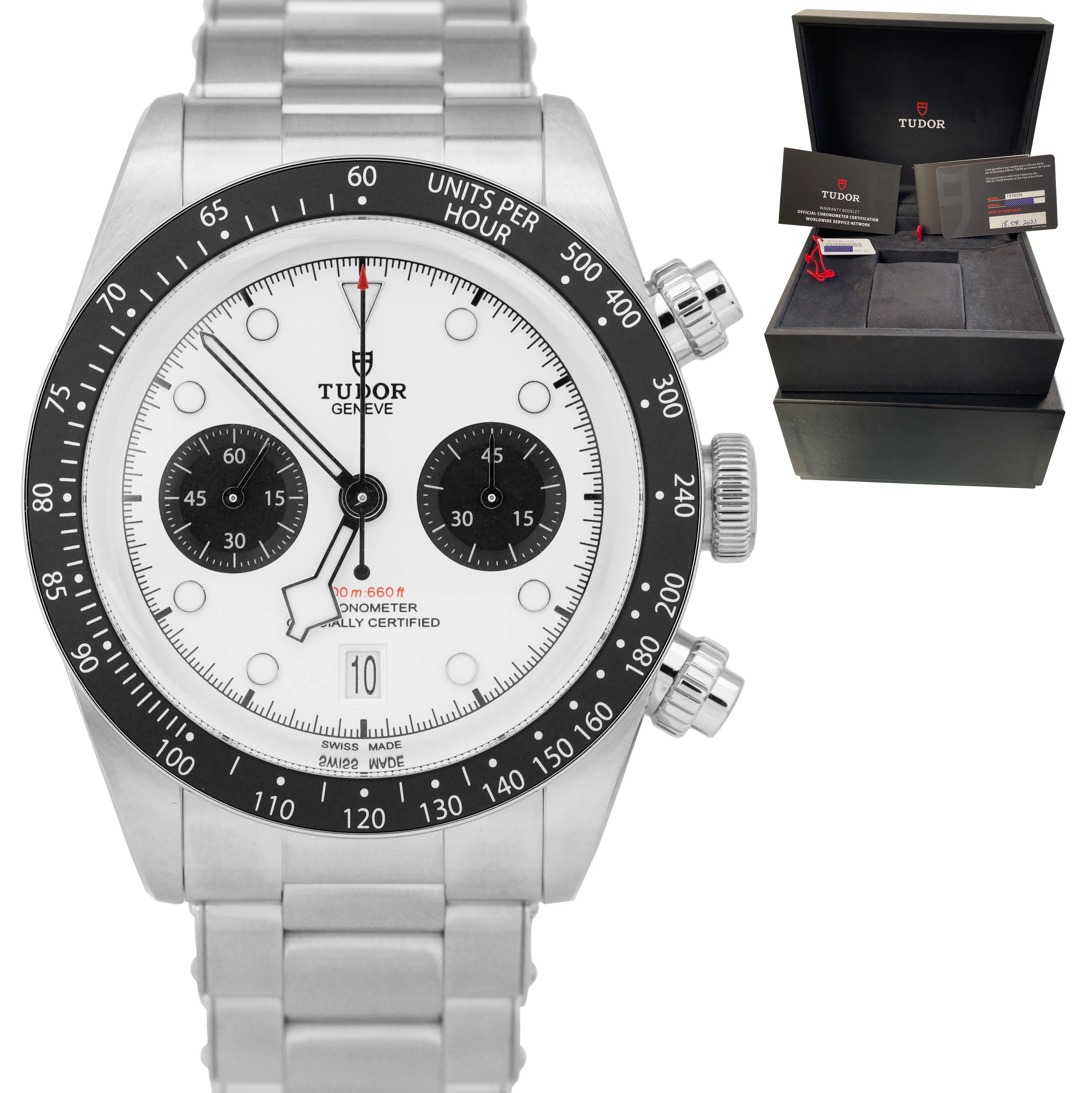 NEW AUGUST 2021 Tudor Black Bay Chrono PANDA 41mm White Steel Watch 79360 B P