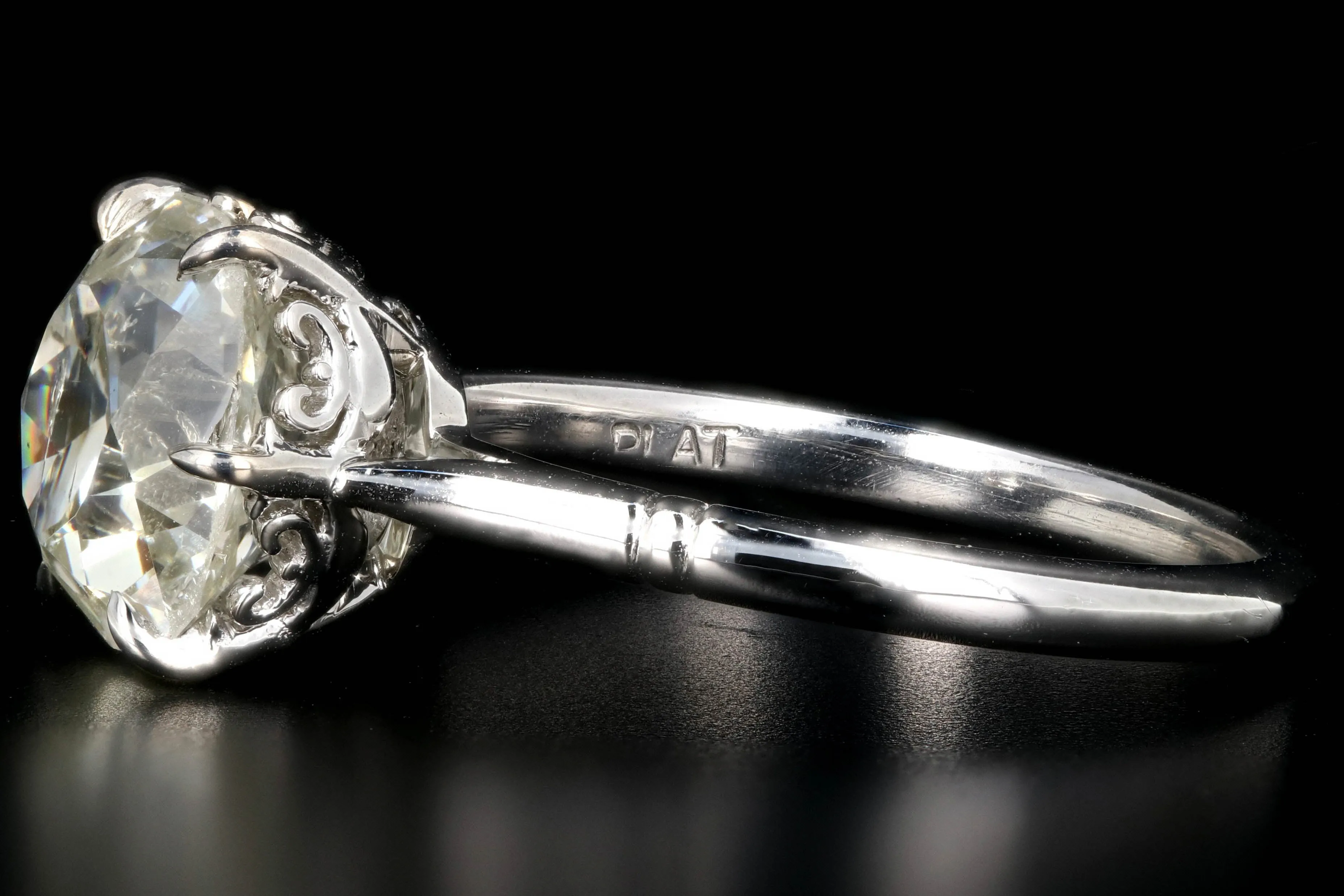 New Platinum 3.14 Carat Old Mine Cut Diamond Engagement Ring