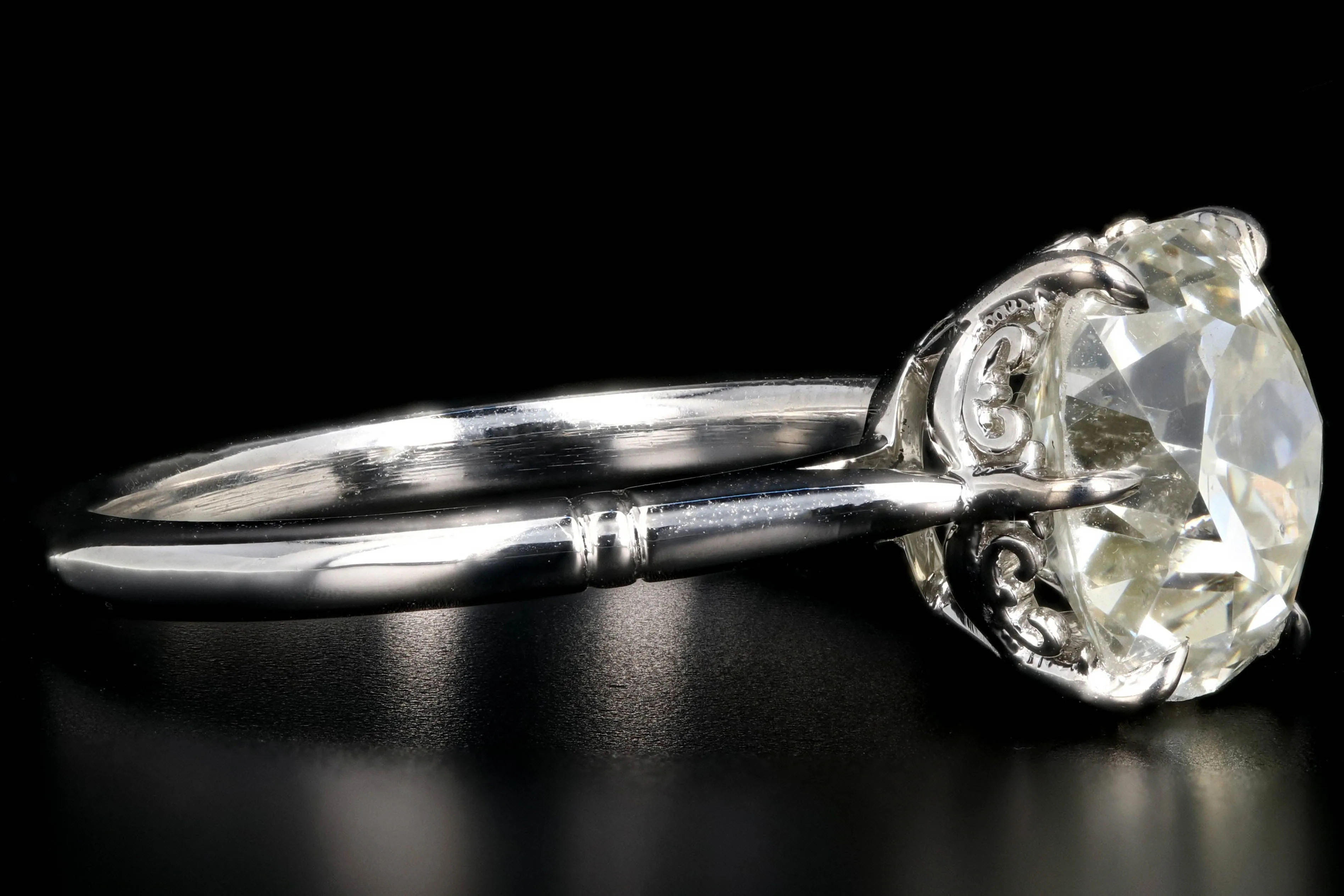 New Platinum 3.14 Carat Old Mine Cut Diamond Engagement Ring