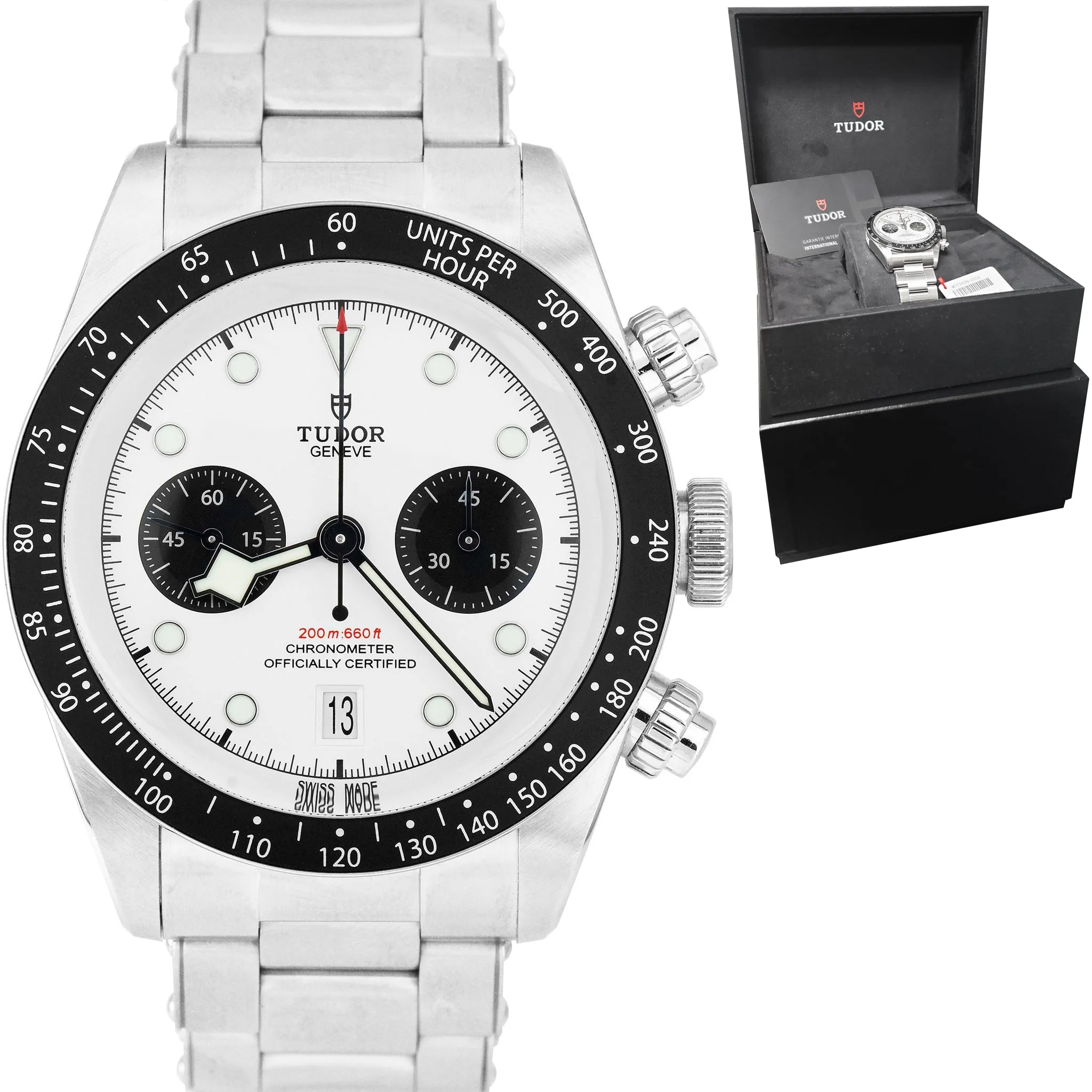 NEW STICKERED MAY 2021 Tudor Black Bay Chrono PANDA 41mm White Watch 79360 B P