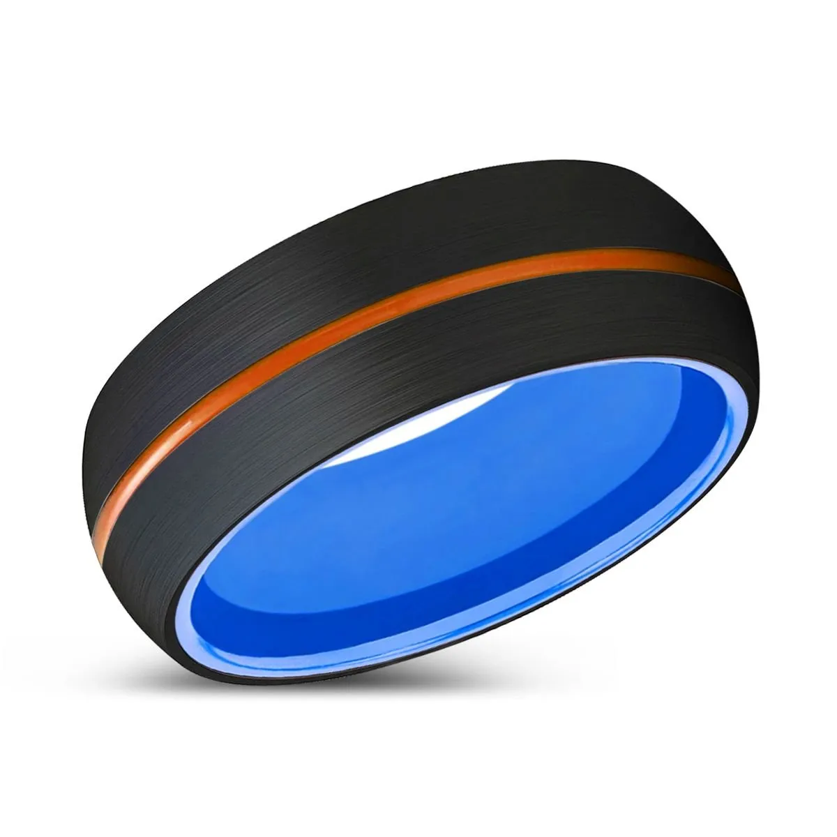 NOMAD | Blue Ring, Black Tungsten Ring, Orange Groove, Domed