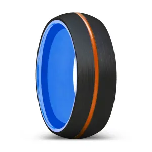 NOMAD | Blue Ring, Black Tungsten Ring, Orange Groove, Domed