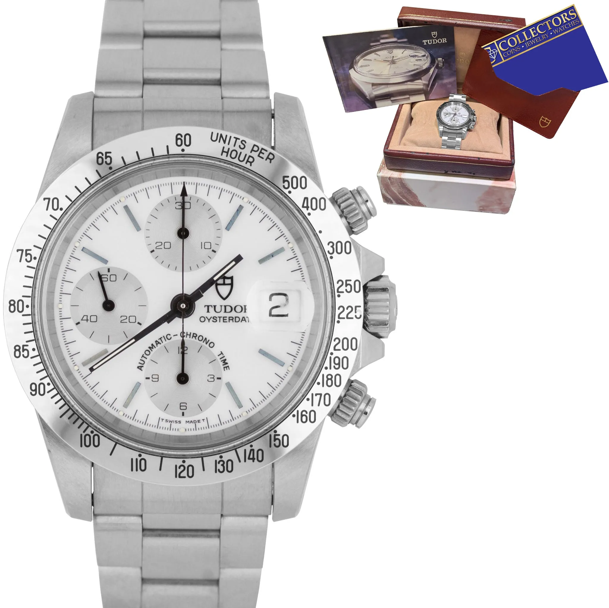 NOS LNIB Tudor OysterDate Chronograph BIG BLOCK 'ALBINO' 79180 Stainless Watch