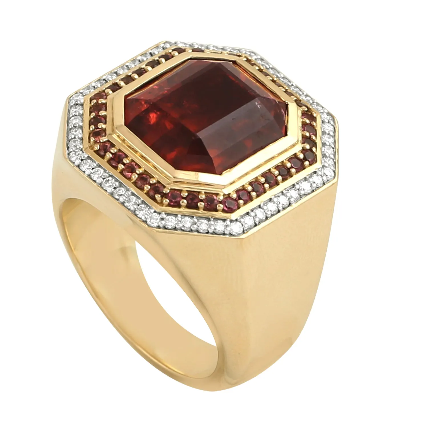 Octagon Cut Pink Tourmaline Pave Diamond In Yellow Gold Designer Cocktail Ring