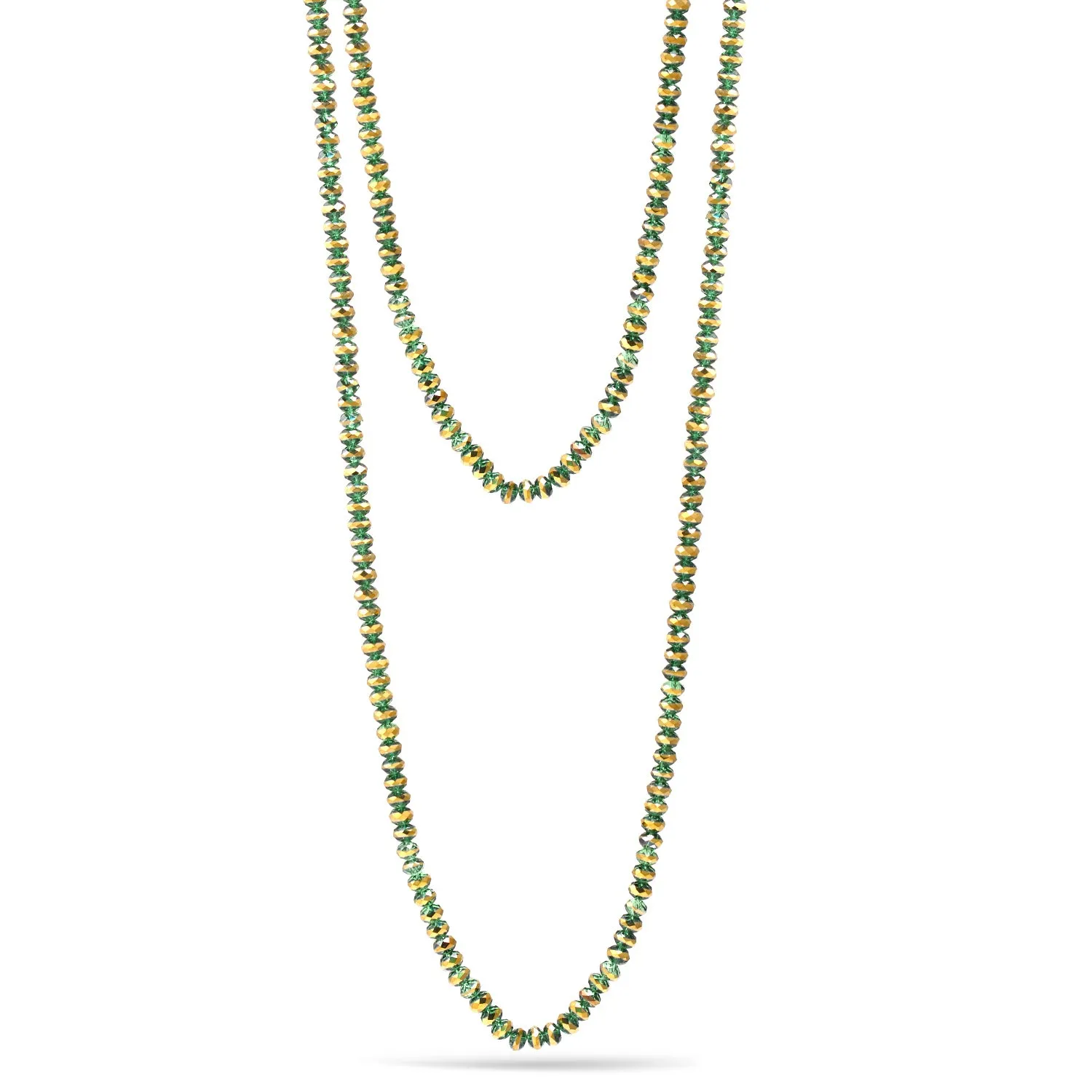 OLIVE AND GOLD FACETED BEADS LONG NECKLACE #WN044 (15 floor)