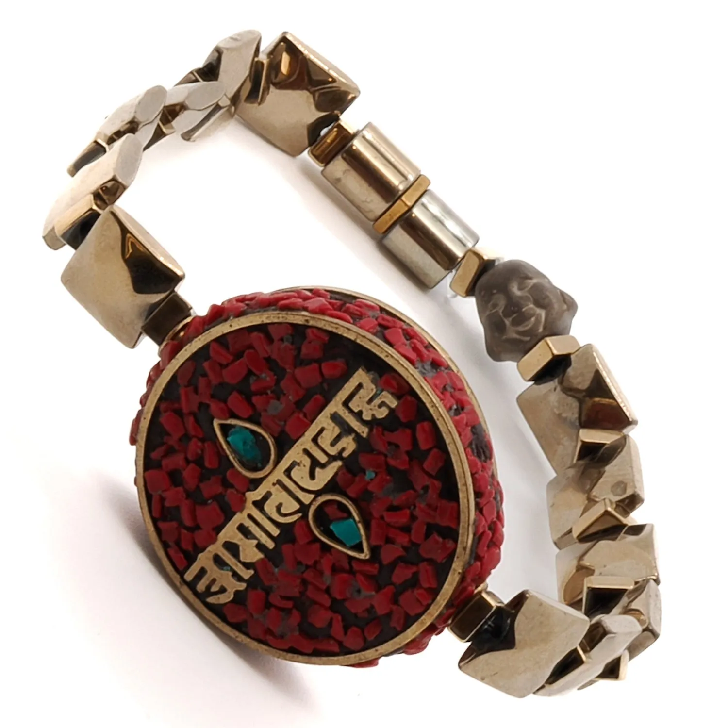 Om Mani Padme Hum Coral Mantra Bracelet