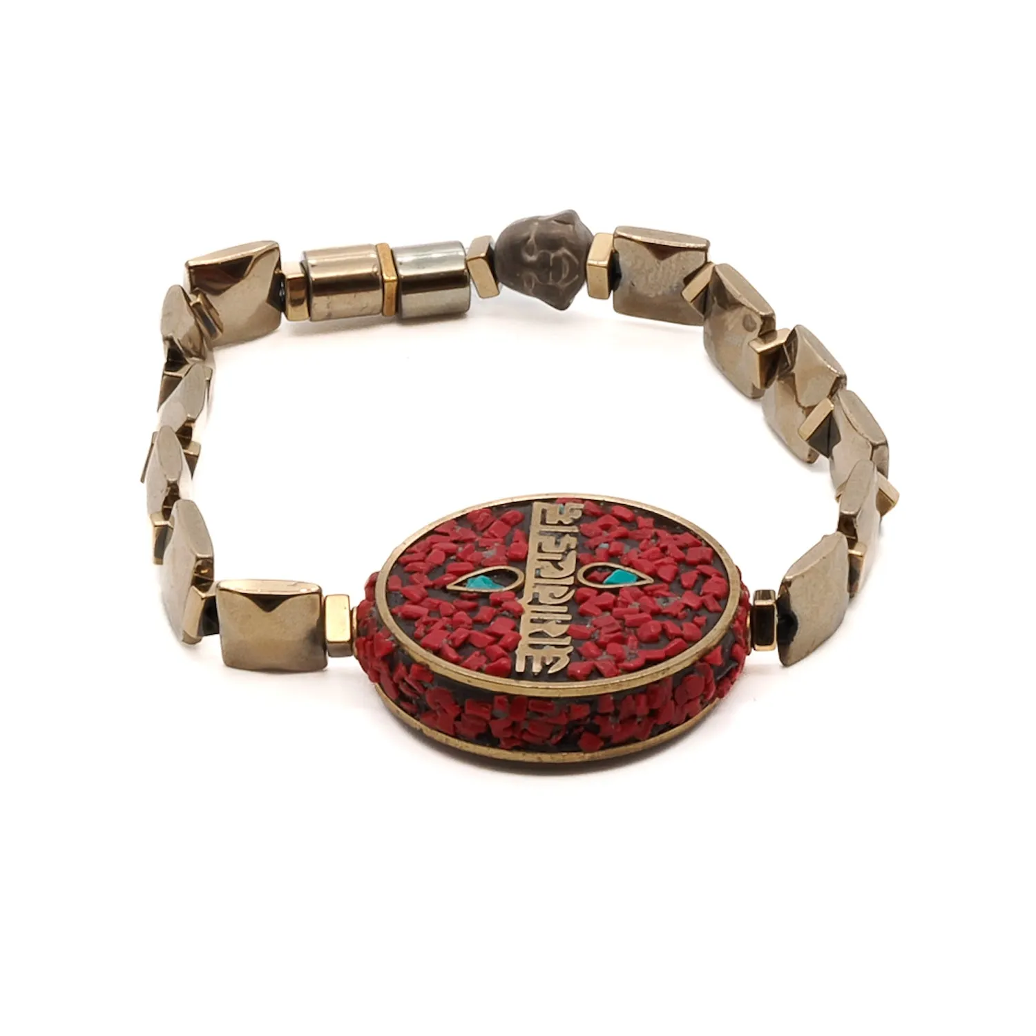 Om Mani Padme Hum Coral Mantra Bracelet