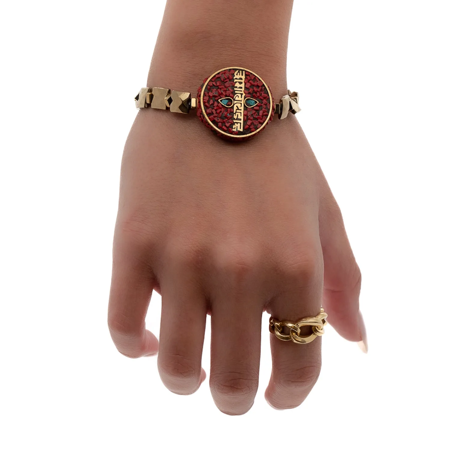 Om Mani Padme Hum Coral Mantra Bracelet