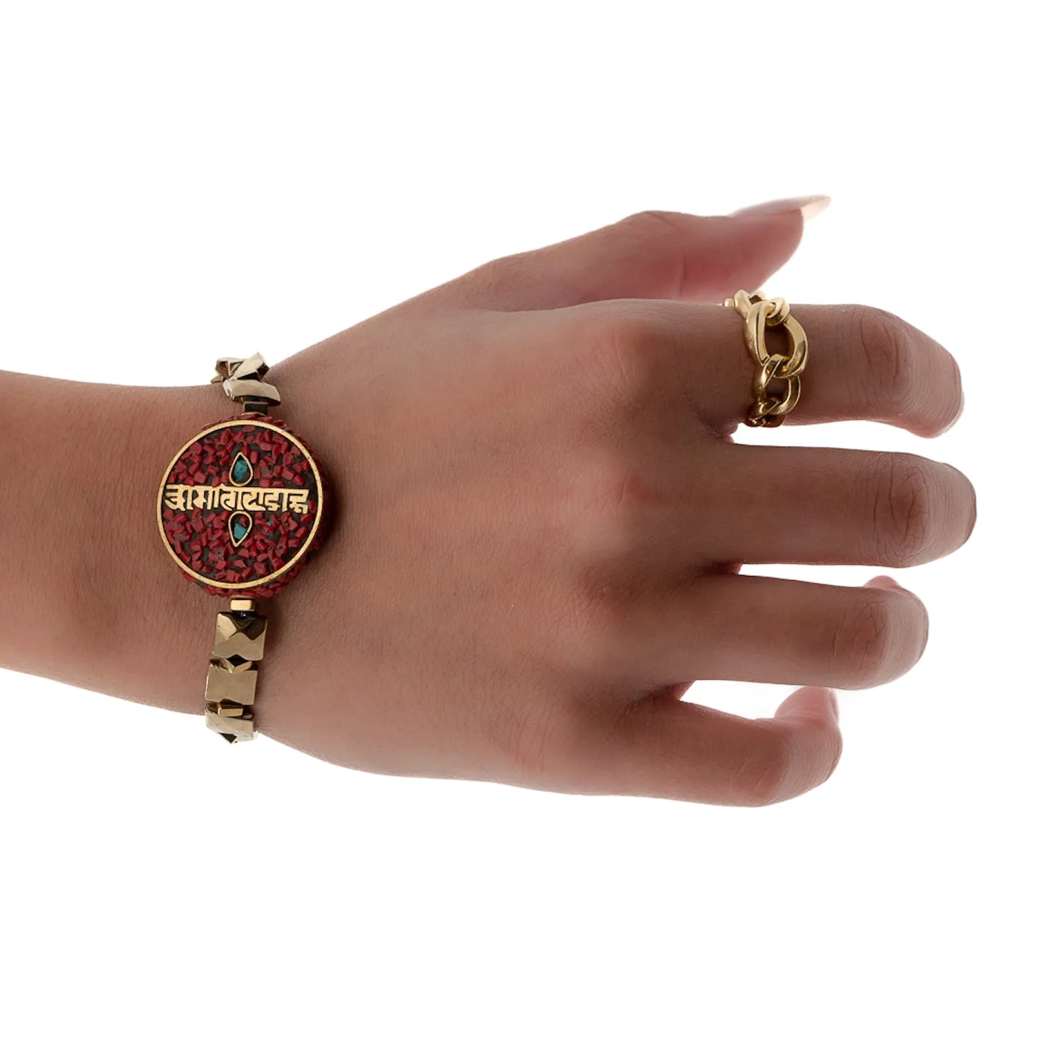 Om Mani Padme Hum Coral Mantra Bracelet