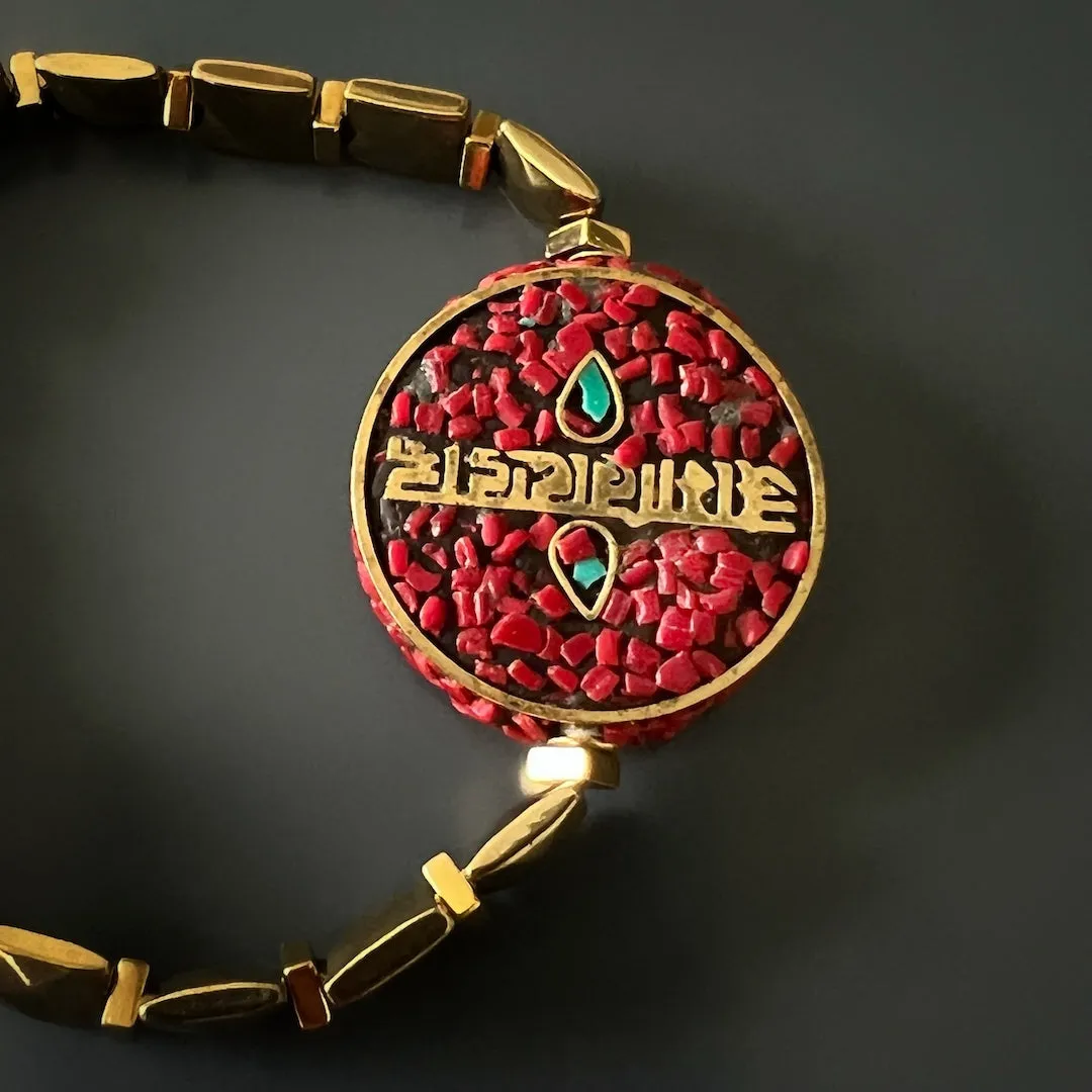 Om Mani Padme Hum Coral Mantra Bracelet