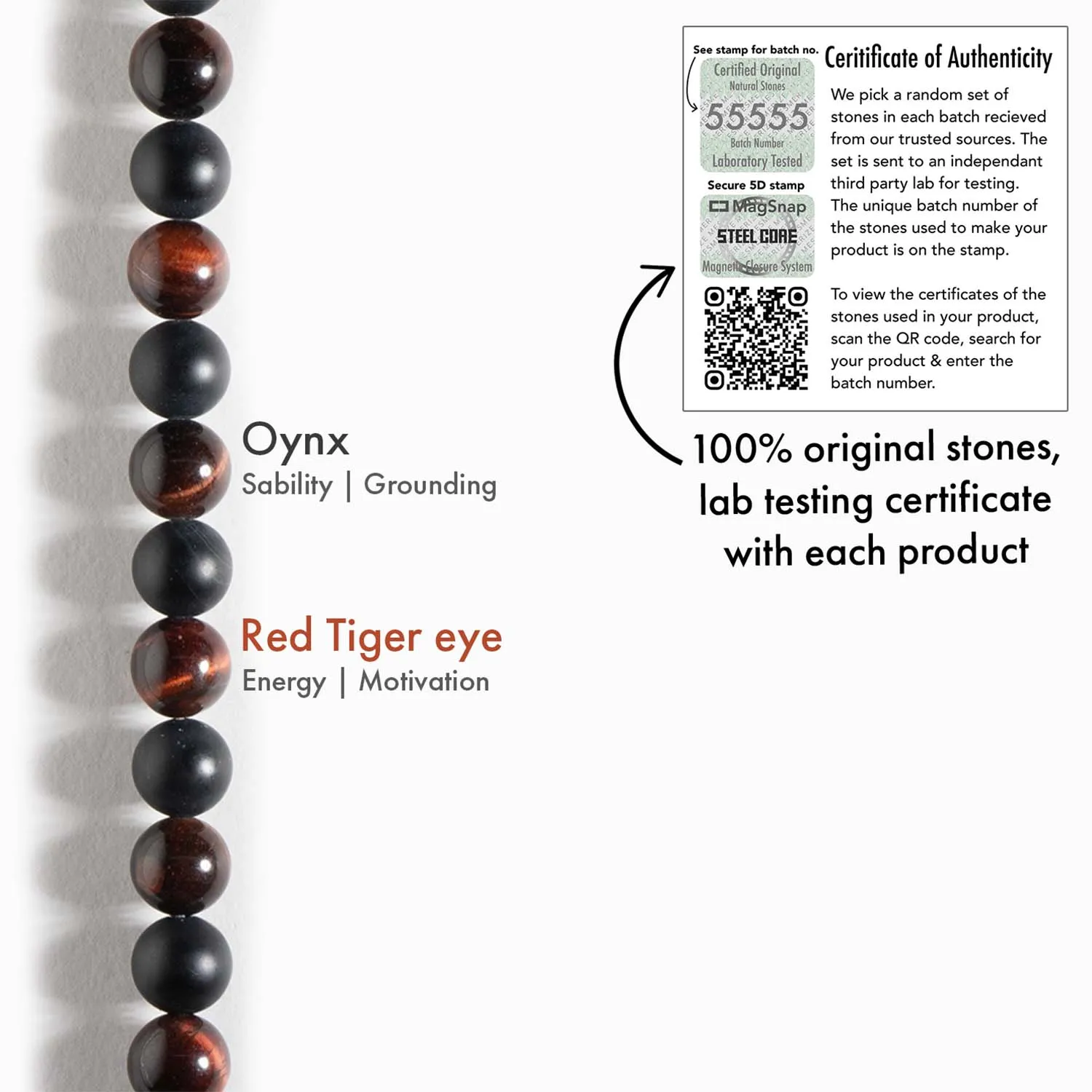 Onyx Black and Red Tiger Natural Stone Bracelet with MagSnap 2