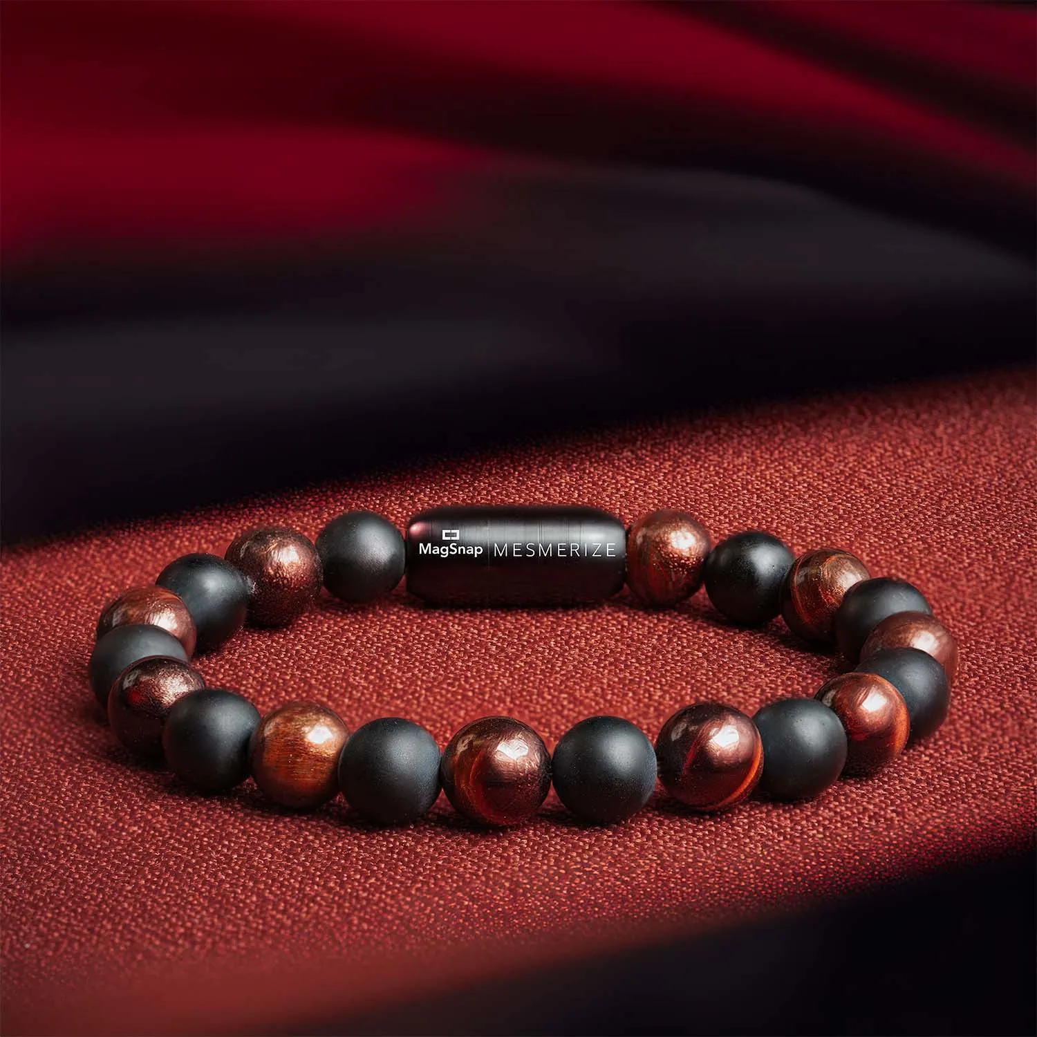Onyx Black and Red Tiger Natural Stone Bracelet with MagSnap 2