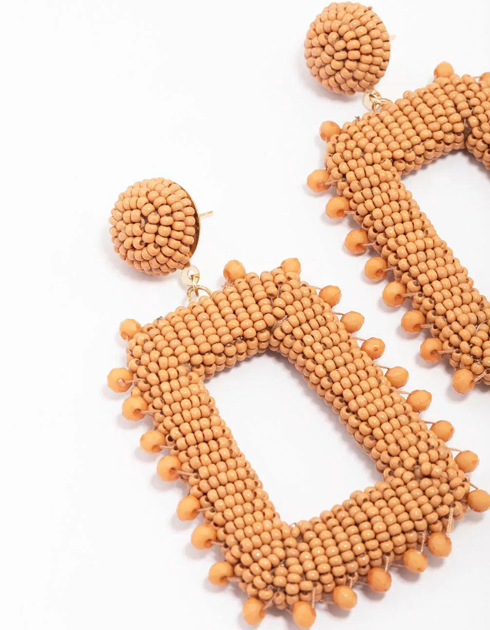 Orange Beaded Rectangular Drop Earrings