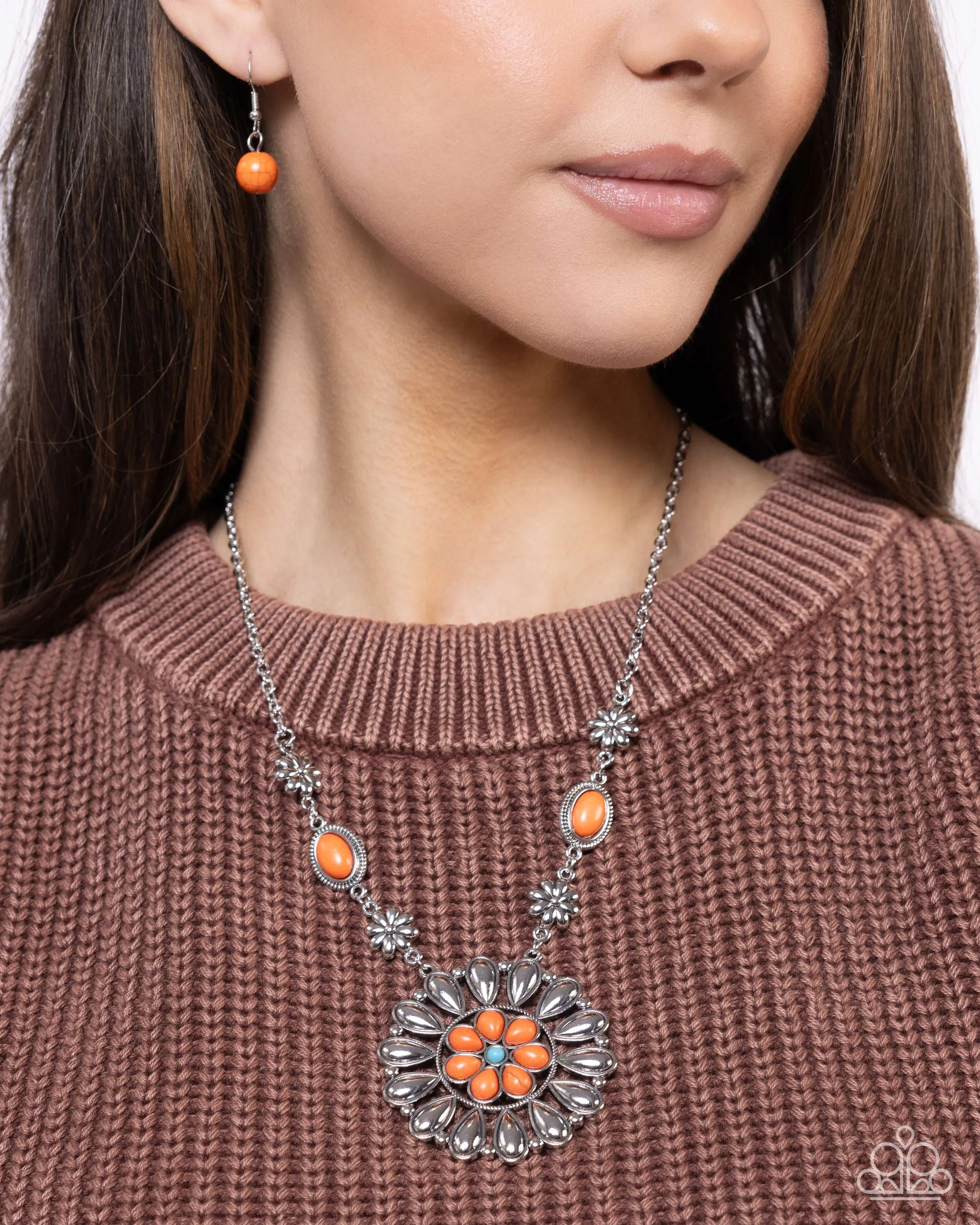 Ornate Opinion - Orange - Stone Flower Paparazzi Short Necklace
