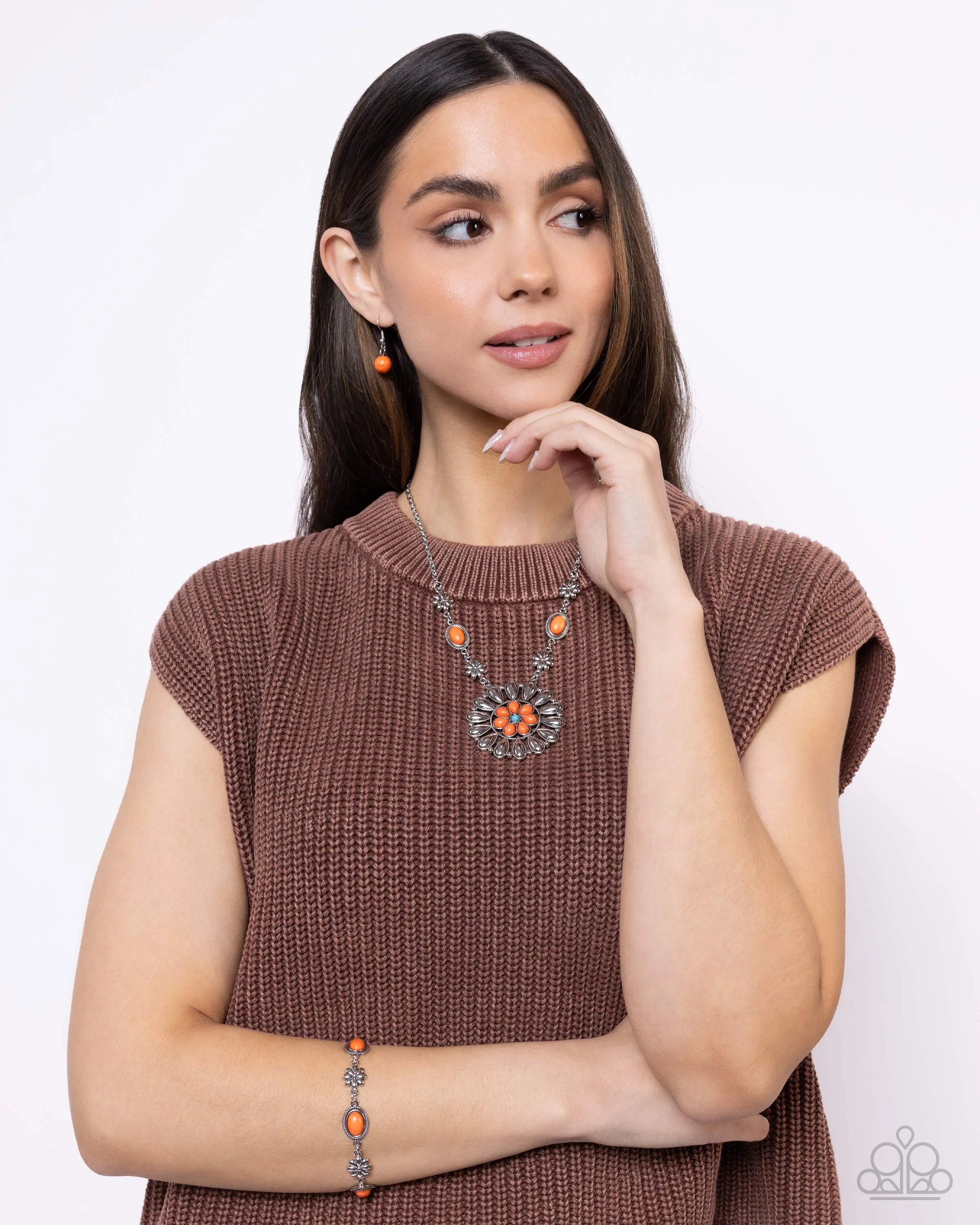 Ornate Opinion - Orange - Stone Flower Paparazzi Short Necklace