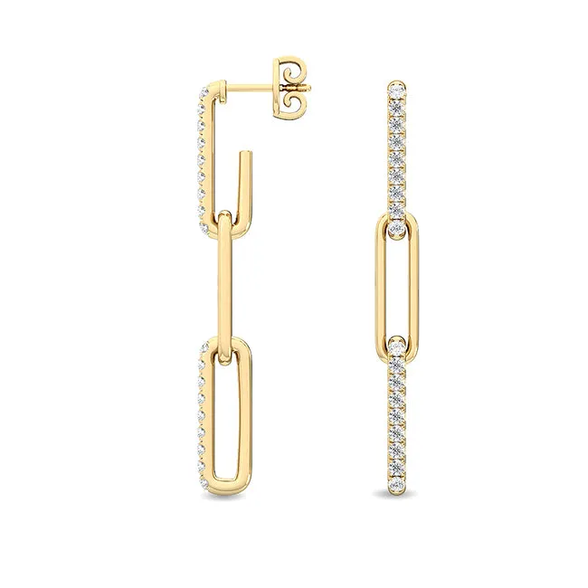 Paper Clip Style Dangle Diamond Earrings