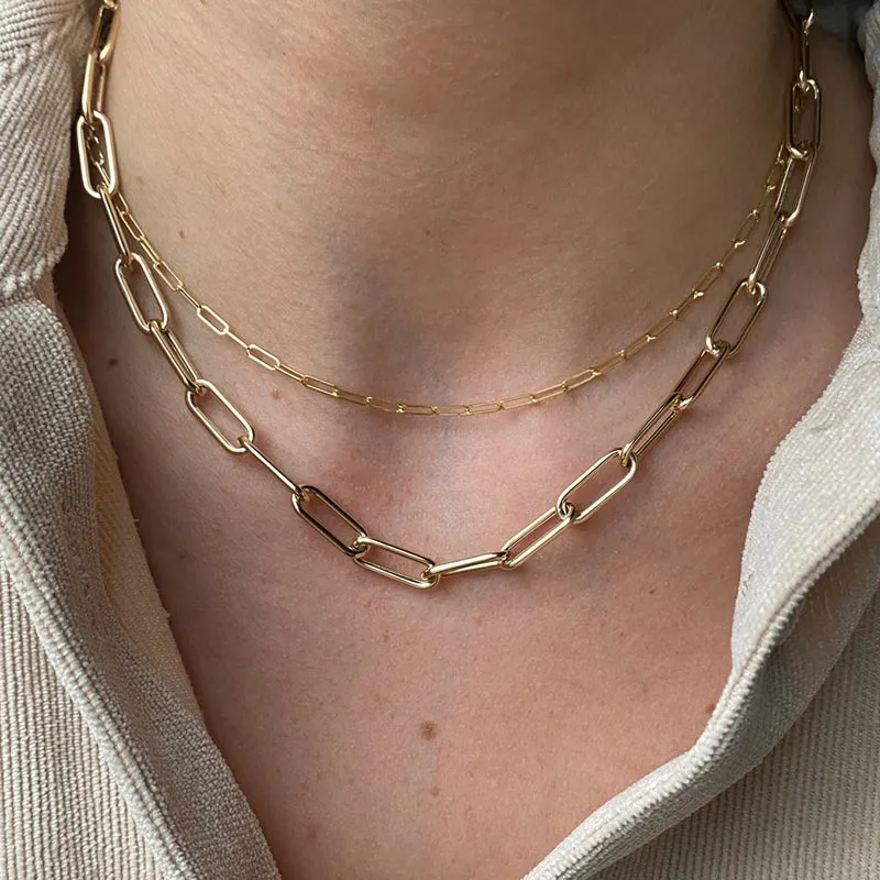 Paperclip Chain Necklace in Yellow Gold