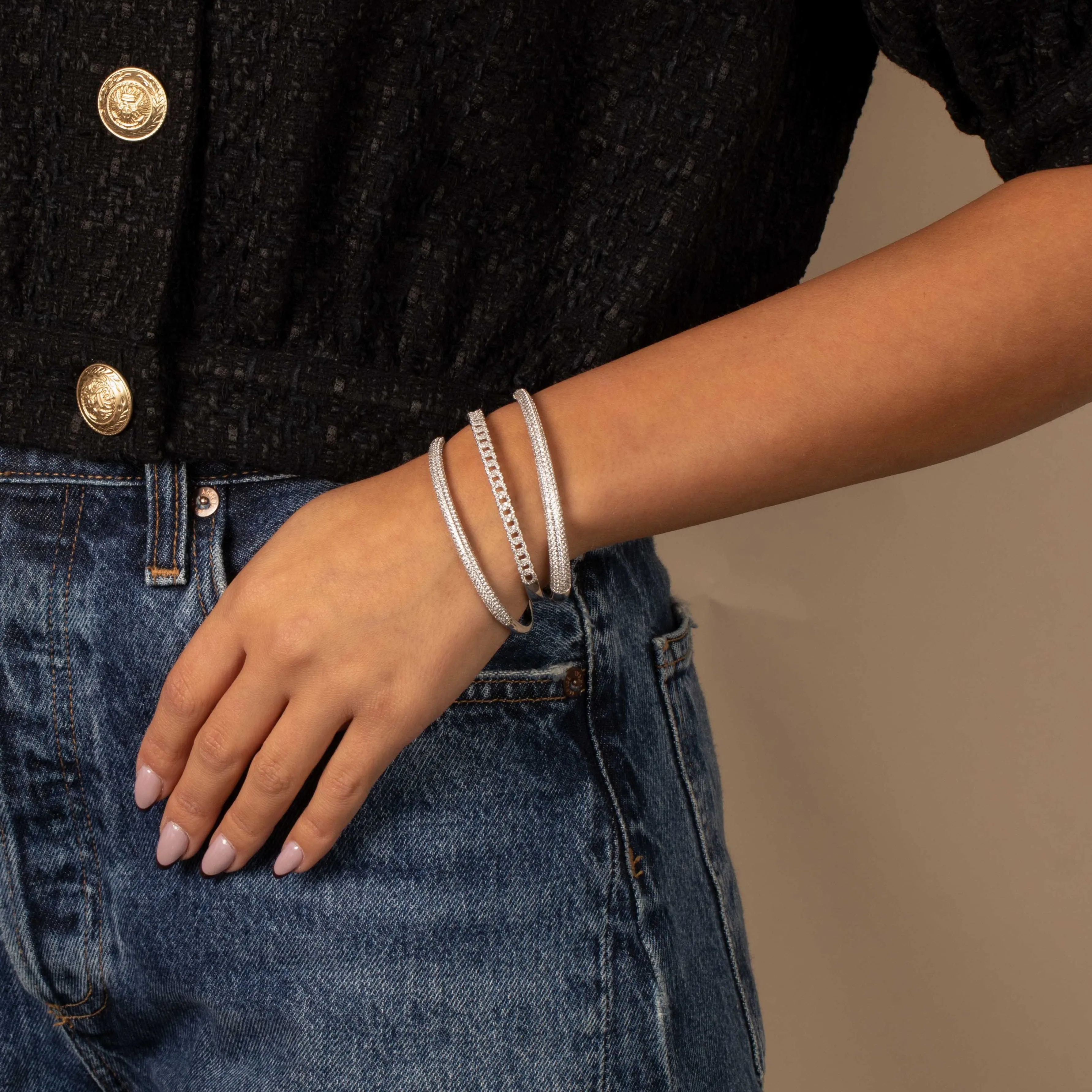 Pave Wide Open Bangle Bracelet