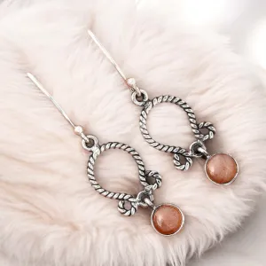 Peach Moonstone Solid 925 Sterling Silver Earrings