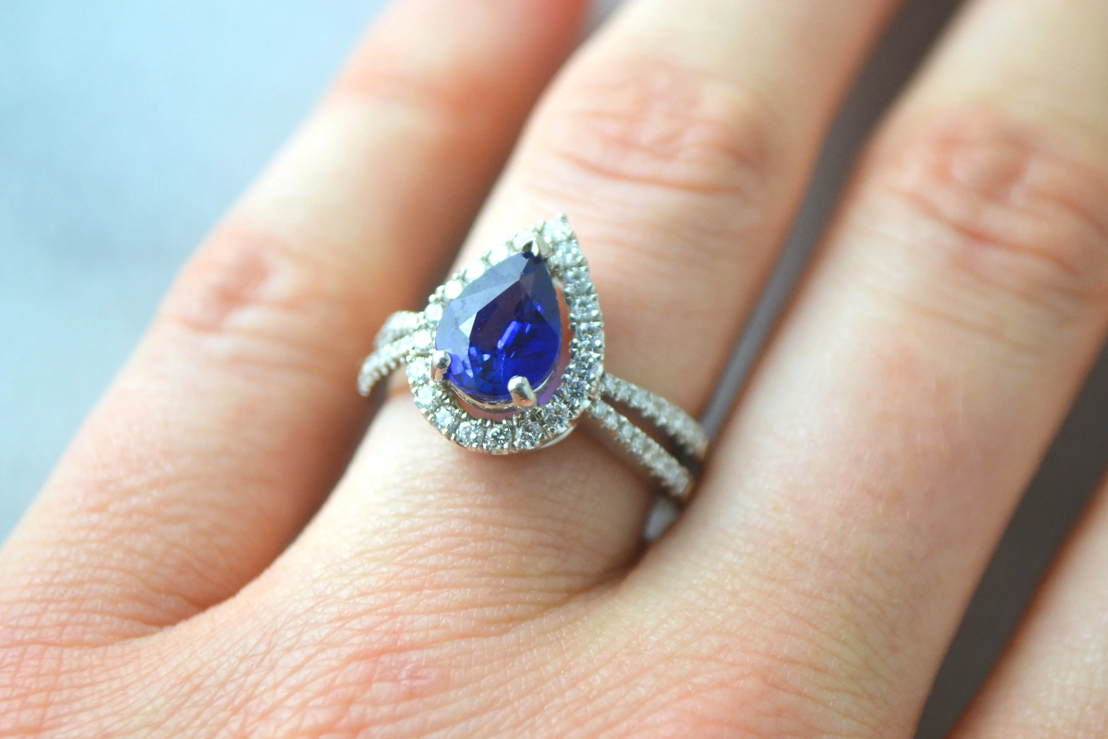 Pear-Shaped Sapphire and Pave Ring