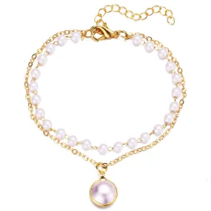 Pearl & 18K Gold-Plated Layered Station Bracelet