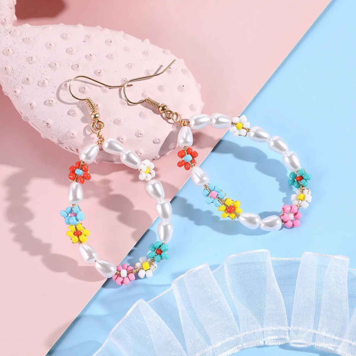 Pearl & Yellow Howlite 18K Gold-Plated Floral Oval Drop Earrings