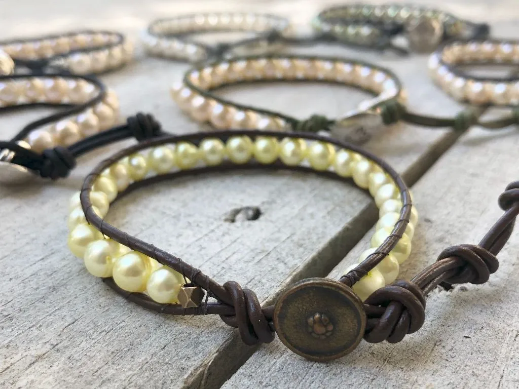Pearl Wrap Bracelet - Pearl Leather Wrap - Pearl Bracelet -  Yellow Pearls - Women's Jewelry - Pearl Jewelry - June Birthstone
