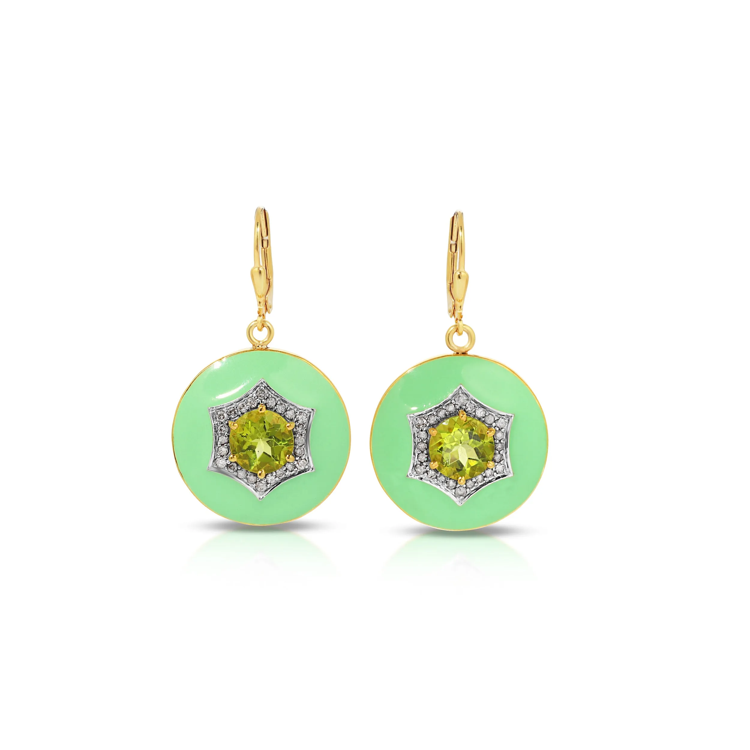 Peridot Diamond Enamel Earrings
