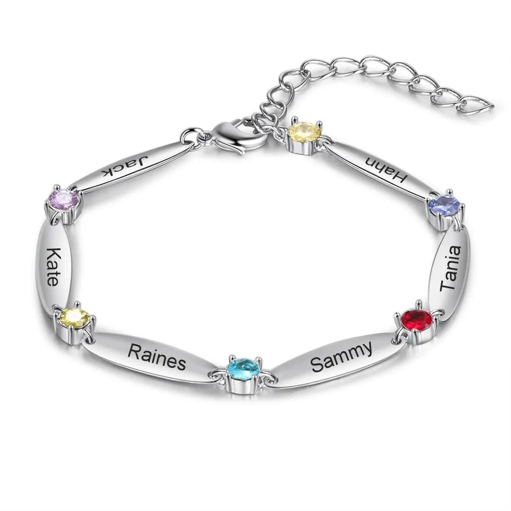 Personalized 6 Inlaid Birthstones Name Engraved Bracelet Customized Mother Bracelet Exquisite Christmas Gift for Family