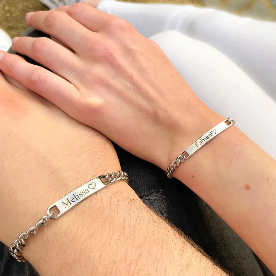 Personalized Couples Engraved Bracelet Set