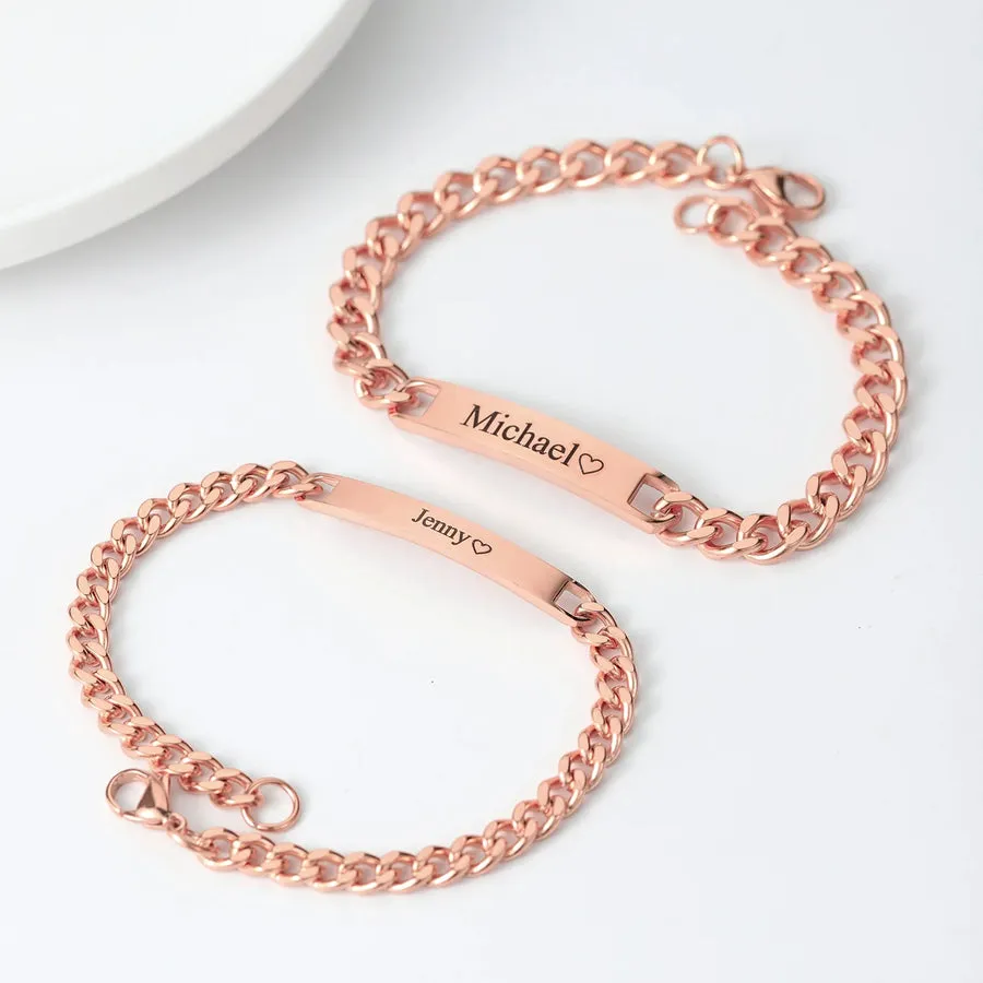 Personalized Couples Engraved Bracelet Set