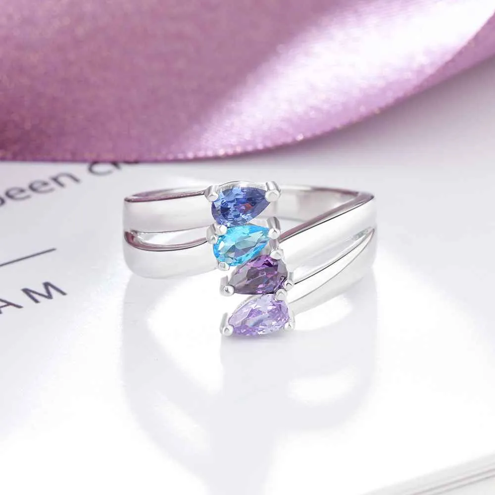 Personalized Gift for Friendship Engrave 4 Names Sister Birthstone Promise Rings 925 Sterling Silver Jewelry