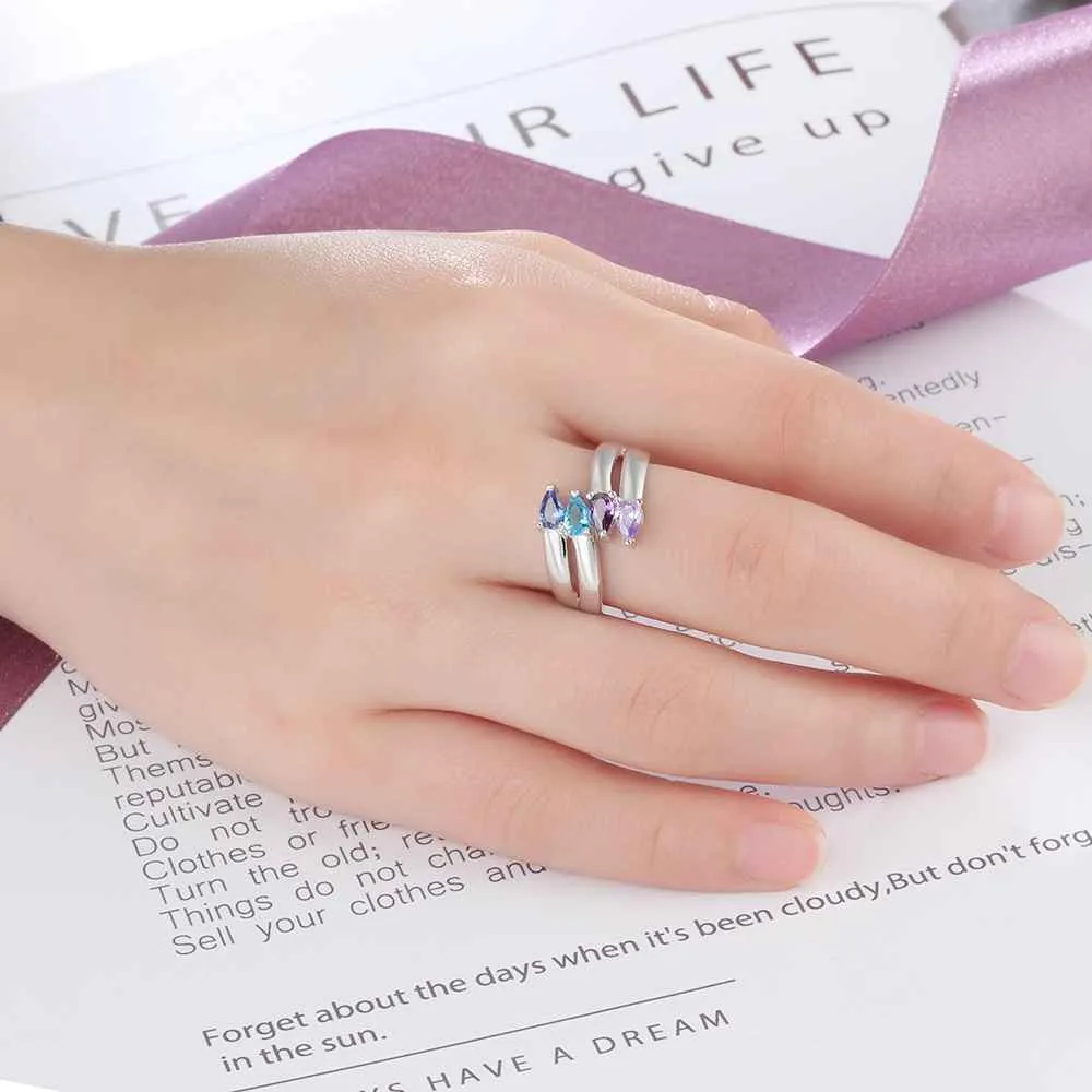 Personalized Gift for Friendship Engrave 4 Names Sister Birthstone Promise Rings 925 Sterling Silver Jewelry